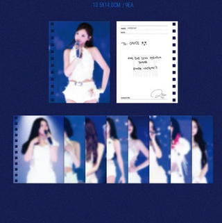 Promotional material for a music event featuring a woman in a white dress with a microphone, set against a blue background.