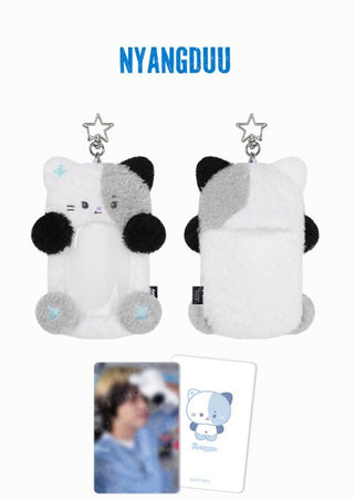 Plush keychain with panda design and 'NYANGDUU' branding on a white background.  Xdinary Monsters REEL HOLDER official merchandise