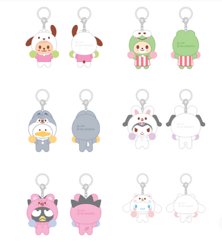 Set of cartoon character keychains on a white background
