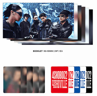 Packaging of a music album with images of a group and colorful text design.