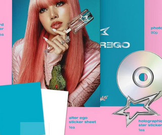 Person with pink hair holding a product against a colorful background with 'A3EGO' branding.