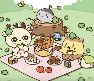 Cartoon animals having a picnic in a park