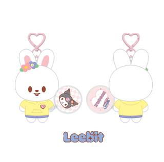 Two cartoon character keychains with a heart-shaped clip on a white background, featuring the brand 'Leebit'.