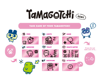 BLACKPINK  Tamagotchi interface with various care options on a white background