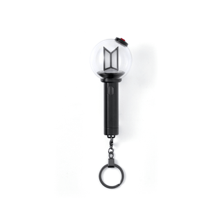Keychain light with clear globe and black base on a white background