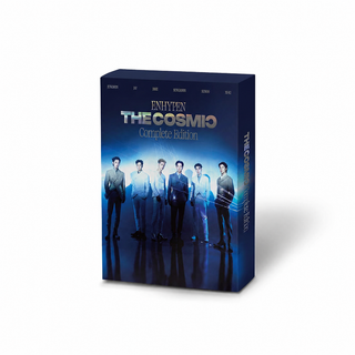 Box set titled 'The Cosmo Complete Edition' featuring a group of people on a blue background. ENHYPEN BAZAAR STAR The Cosmic magazine cover