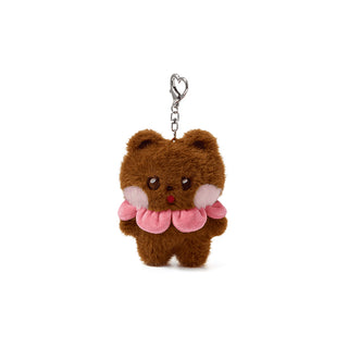 Plush bear keychain with a pink bow on a white background HEEHEE ILLIT DEARLIT official plush keyring