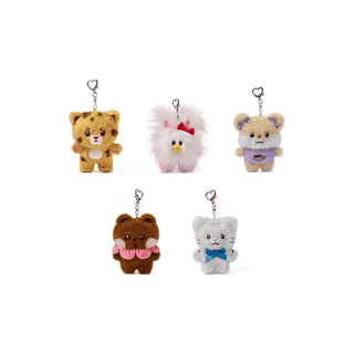Set of six small plush keychains on a white background ILLIT DEARLIT official plush keyring