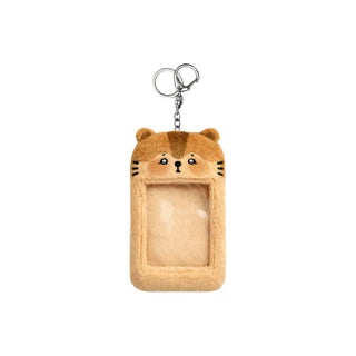 Plush bear-shaped keychain with a clear window on a white background KIM JUN SU XIA RamXia photocard holder