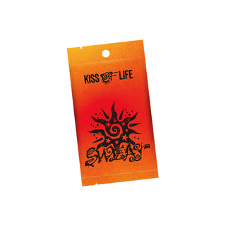 A Kiss of Life Sweat Pack product card featuring a vibrant orange to red gradient background with a black stylized sun graphic and the brand name 'Kiss of Life' printed at the top. KISS OF LIFE 3rd Single Album SWEAT POCAALBUM Version