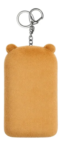 Yellow plush keychain with bear ears on a white background RamXia Log POP-UP STORE photocard holder detail