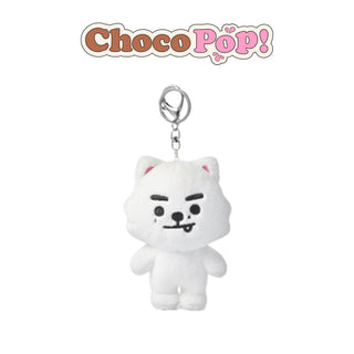 White cartoon character keychain with 'Choco Pop!' branding on a white background SnoWe ENHYPEN ENCHIN plush keyring size guide