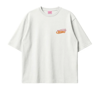 White t-shirt with a small logo on a white background Stray Kids SKZOO x Sanrio Characters T-shirt size details