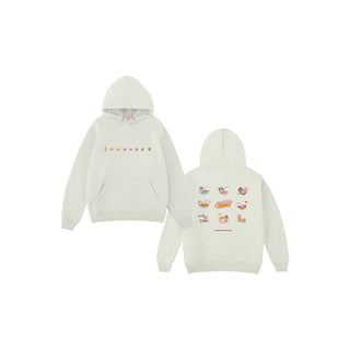 White hoodie with colorful graphic designs on a white background Stray Kids SKZOO x Sanrio Characters 