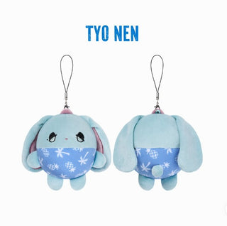 Two blue plush keychains with a pattern on a white background, branded 'TYO NEN'. Xdinary Monsters Summer Version plush