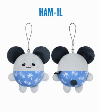Two plush keychains with a cartoon character design on a white background, featuring the brand 'HAM-IL'. Xdinary Monsters PLUSH SUMMER Ver. 'HAM-IL'. official plush collection